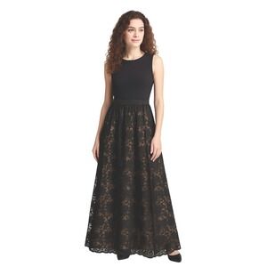 Calvin Klein Black Formal Gown Dress Lace Overlay Full Skirt Beaded Waist Size 4